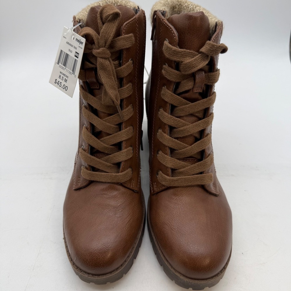 Ariana Tan Womens 8.5 M Lace Up Ankle Boots Side Zip Knit Cuff Block Heel